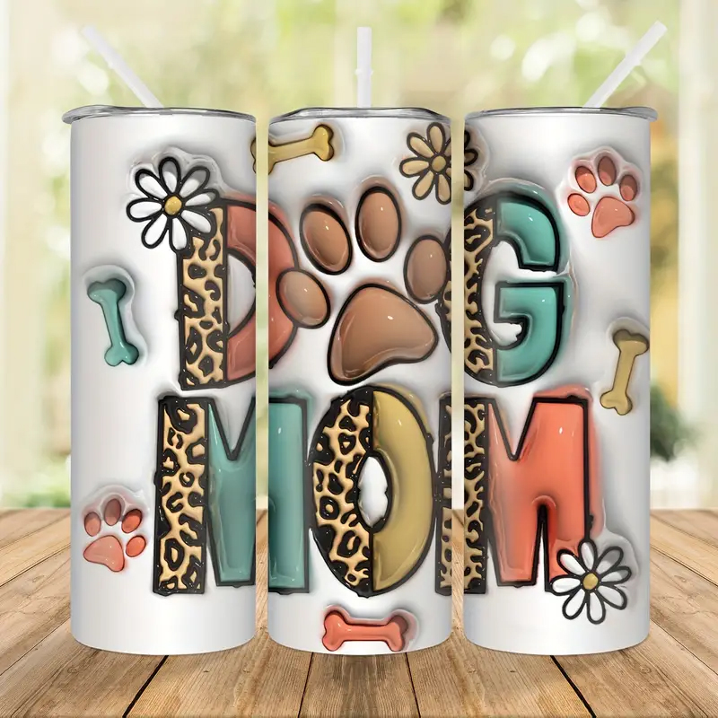 Dog Mom Tumbler With Lid And Straw 20oz Stainless Steel Water Bottle